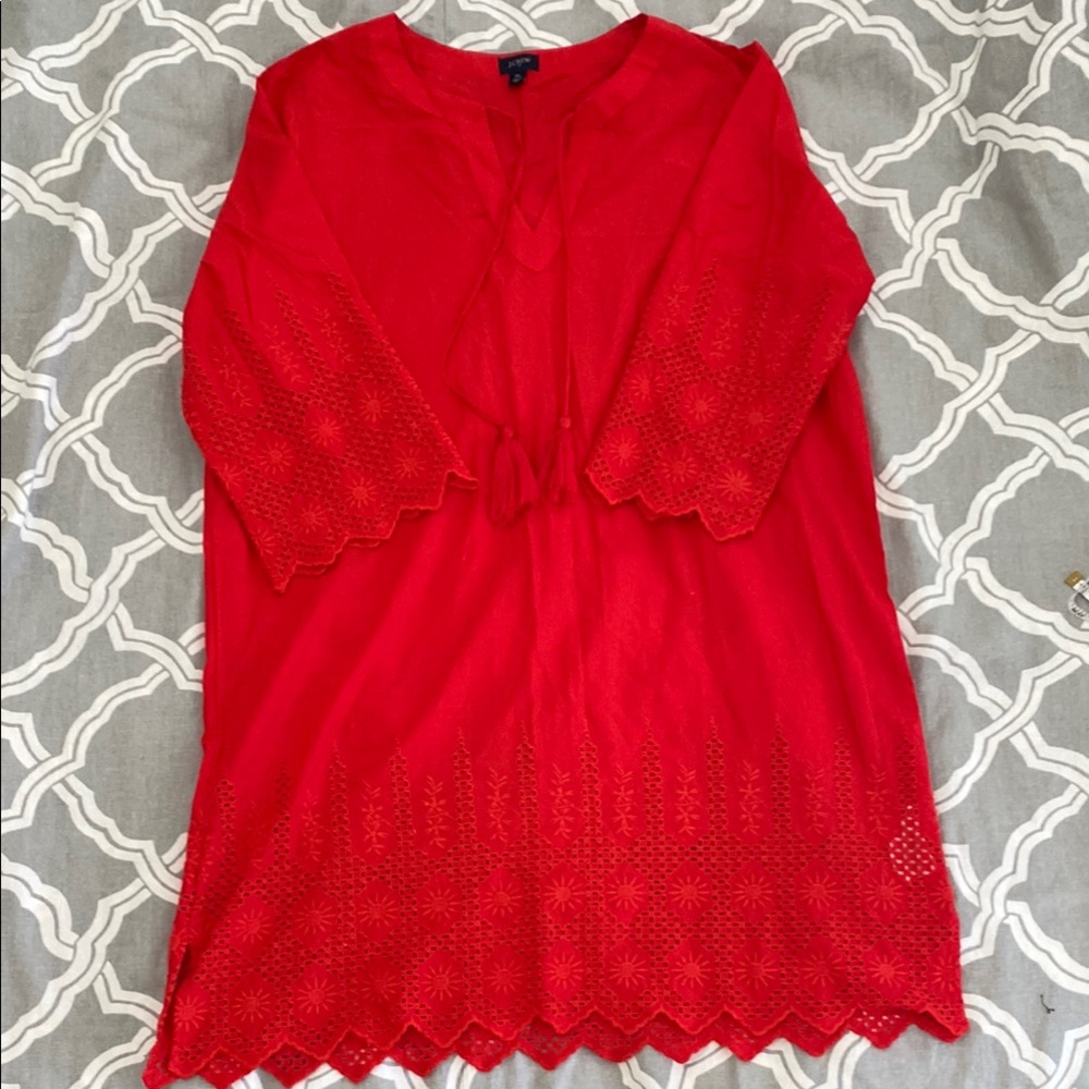 J Crew Red Swim Cover Up with Embroidery Detail Sz Xl